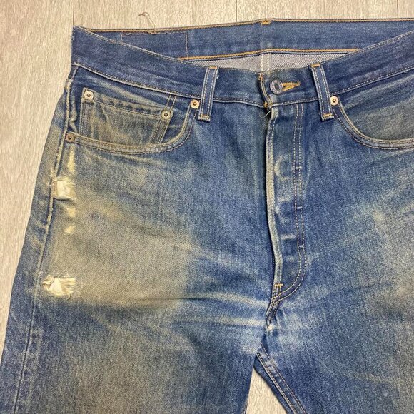 Men’s LEVI DENIM 501 STF Jeans 32x34 Straight Fit Distressed Vintage PRE OWNED - Picture 3 of 13